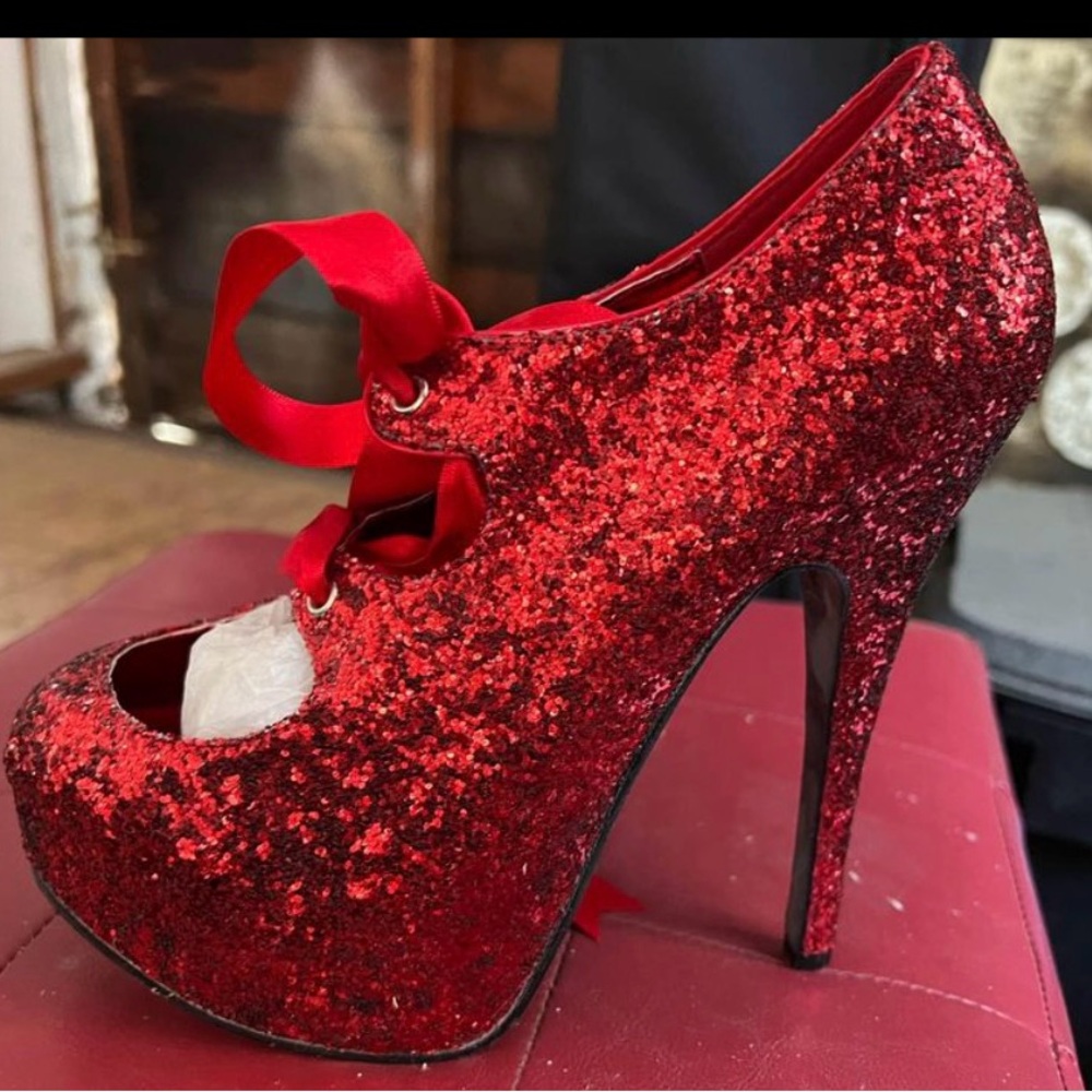Bordello Red Glitter Heels Size 7